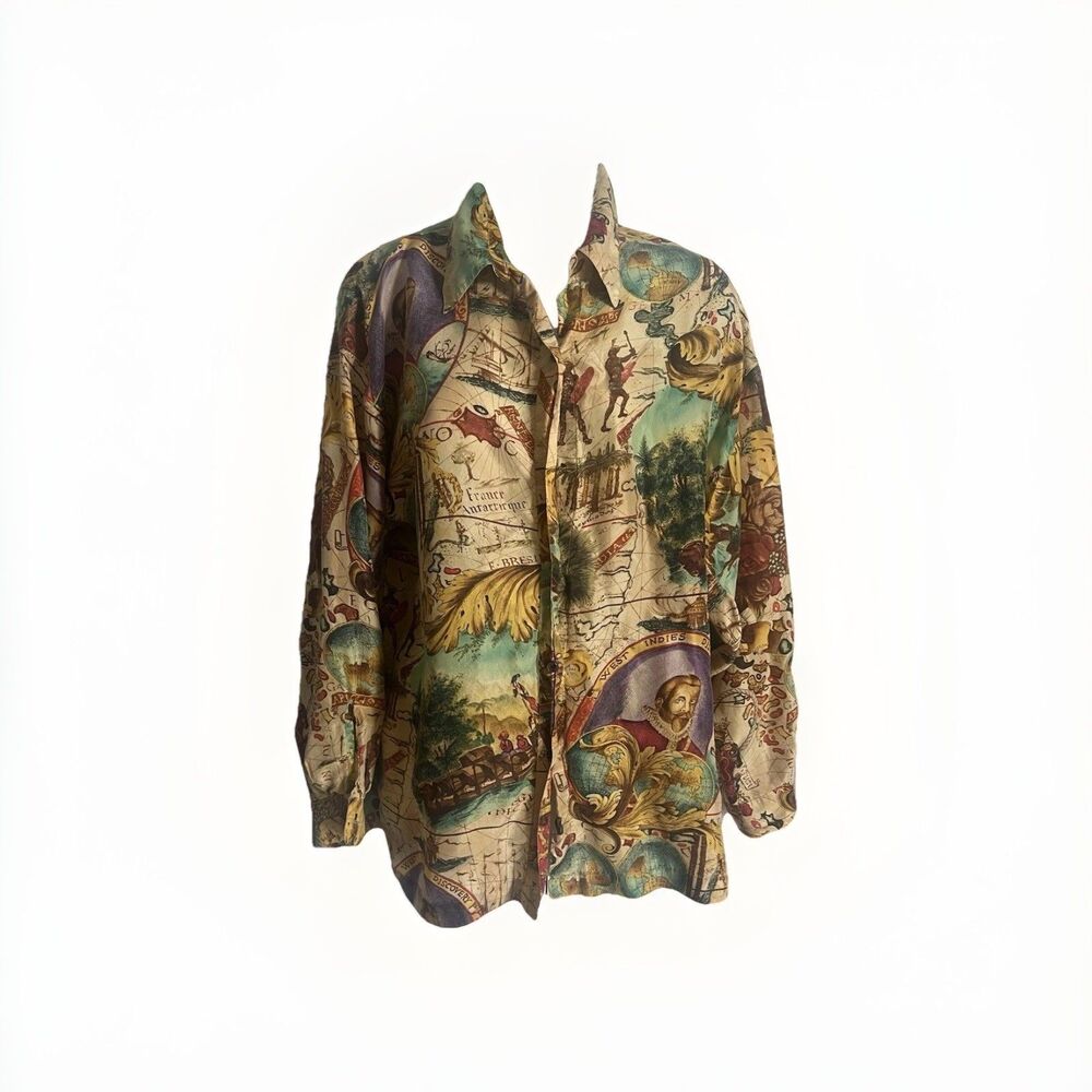 Vintage NEW YORK STUDIO 100% Silk Shirt Size S Button Up Long Sleeve 70s Disco